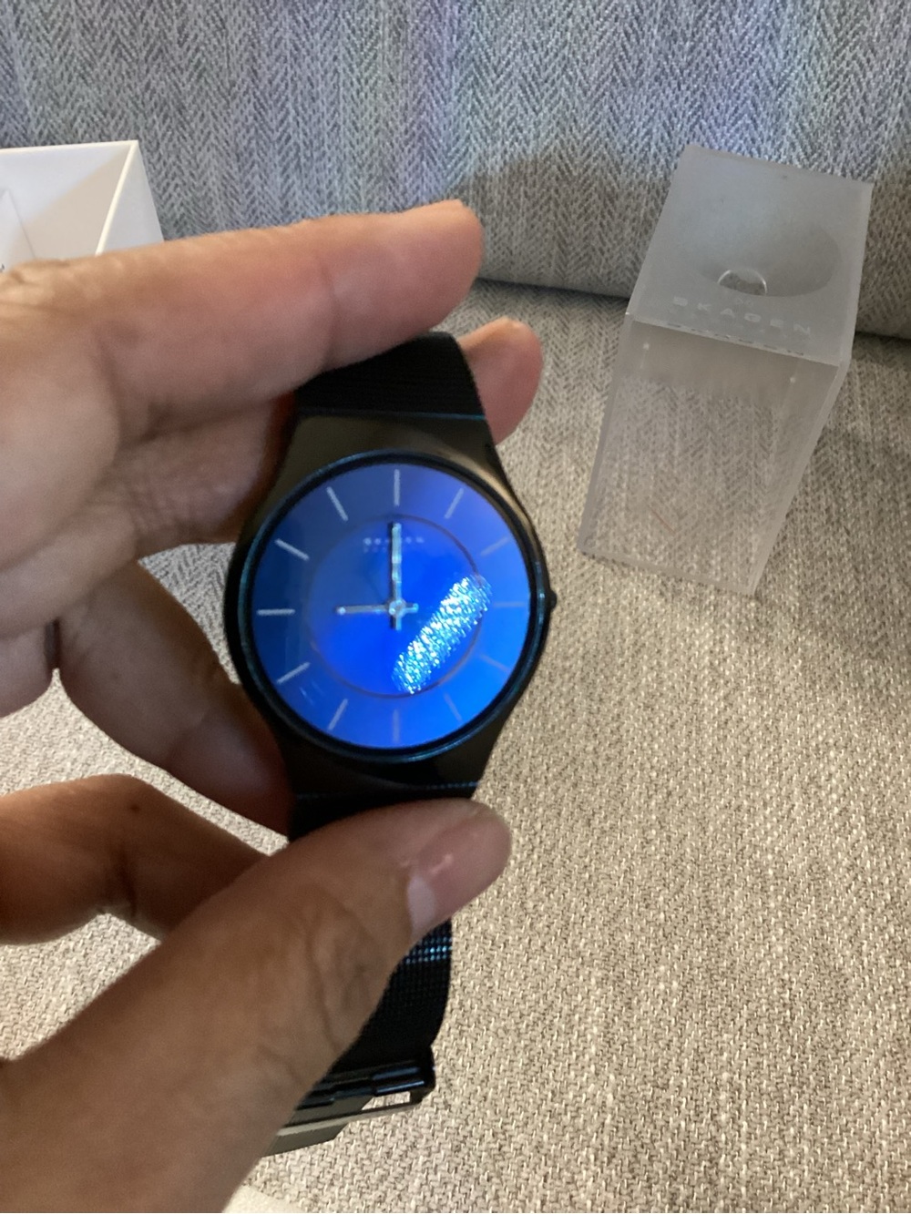 Skagen Men's Black Metal Mesh Watch with Blue Dial